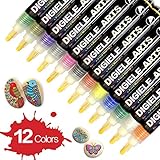 ✎ PERMANENTE Y IMPERMEABLE - Nuestras plumas de pintura de 12 colores vibrantes están hechas de tinta de pintura de base acrílica, resistente al agua, a la decoloración y a la abrasión. Puede ser permanente, impermeable y resistente al sol.