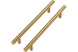 Goldenwarm T-Stange Küchenschrank-Türgriffe Edelstahl Hohl Goldfarbenes Messing