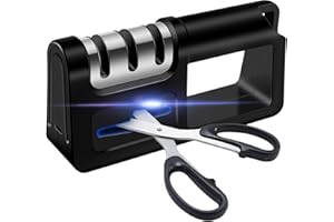 HONGTELLOR Afilador Cuchillos y Tijeras, Afilador de Cuchillos Profesional, Base Antideslizante Afilador 3 Etapas, Manual. Para Cuchillos de Cocina