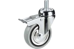 GSEUROMARKET Ruota per mobilia in gomma grigia antitraccia Diametro mm.80 Portata Kg.60 montata su Staffa girevole con Freno totale con Perno filettato Ruota per Carrelli e Ruote per Collettività (80)