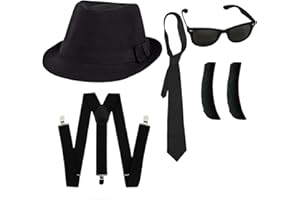 I LOVE FANCY DRESS LTD Set Costume Brother Adults Blues - Cappello Trilby Nero, Occhiali da Sole, BRACCIOLI Laterali, Cravatta E Bracci Neri (58 CM)