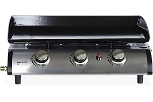 Alice's Garden - Plancha au gaz 3 Feux - Porthos 3 brûleurs - 7.5 KW. Barbecue. Cuisine extérieure. Grande Plaque émaillée. INOX