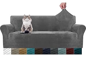 MAXIJIN Thick Velvet Sofa Covers 3 Seater Super Stretch Couch Cover for Dogs Cat Pet Friendly 1-Piece Elastic Furniture Protector Plush Sofa Slipcovers (3 Seater, Grey)