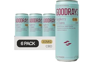 GOODRAYS CBD Drinks, Sparkling Low Calorie Soft Drink, Natural Sleep Stress and Anxiety Relief, Vegan, Raspberry & Guava, 6 x 250ml Cans, Packaging May Vary