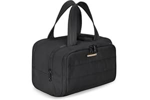 BAGSMART Reise Kulturbeutel Kulturtasche Damen, Große, Weit Offene Reisetasche für Frauen, Toiletry Bag Kosmetiktasche Make up Organizer mit Griff für Zubehör, Essentials, Toilettenartikel, Schwarz