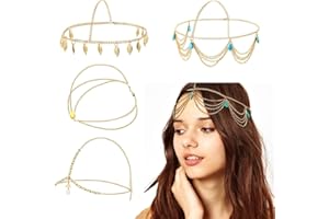 4 Piezas Tocado Cadena de Pelo, FUKPO Cadena de Cabeza Mujer Diadema de Oro, Diadema Cadena Festival Novia Accesorios