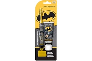 Naturaverde | Kids - Warner Bros Batman - Mundreinigungsset für Kinder, Vanille Zahnpasta 25 ml und Zahnbürste Weiche Borsten, Batman Zahnpasta