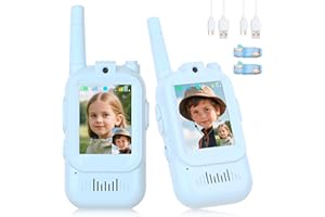 REIIE Walkie Talkies con Videollamada para Niños (Paquete de 2), Juguetes Recargables 3-8 Años, Largo Alcance 300m, Regalo Ideal Cumpleaños, Juegos al Aire Libre
