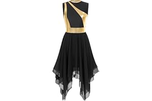 Oyolan Women's Liturgical Praise Worship Dress Lyrical Dancewear Gold Color Block Dance Costume Ballroom