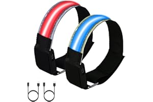 OQIMAX Braccialetto a LED ricaricabile, 2 pezzi, con riflettori, 5 colori e 2 modalità di luce, per bambini, luce di sicurezza notturna, per corsa notturna, ciclismo, jogging, passeggiate con cani