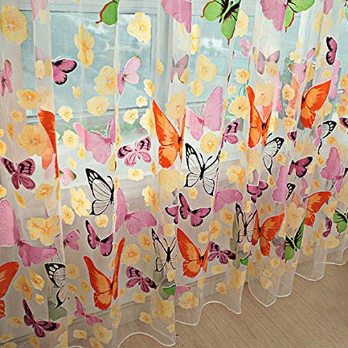 MAKKA Farbige Schmetterling Gardine Transparent Vorhang Zimmer Deko (200 x 100cm) - 3
