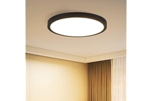 ZMH Plafonnier LED Pour Salle de bain - Ø18 cm Rond et plat 15 W Noir 3000 K Pour Cuisine, Couloir, Cuisine, Salle de bain