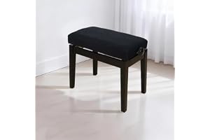 Pongpai Stretch piano bänkskydd, tjocka mjuka stolskydd, avtagbara, halkfria, tvättbara möbler jacquard spandex överdrag (svart, M: 50–60 cm)