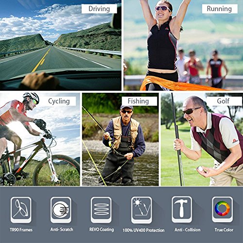 Unisex Radbrille Sportbrille Sonnenbrille, UV-Schutz, mit Wechselgläser inkl. Schwarze polarisierte Linse, für Outdooraktivitäten wie Radfahren Laufen Klettern usw. Schwarze und Rote zur Auswahl - 7