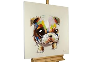 KunstLoft Leinwandbild | 100% HANDGEMALT | 80x80cm | Gemälde 'Bunter Mops' | Hund | Bunt | Wandbild Wohnzimmer