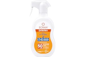 Ecran Denenes - Leche Protectora Solar FPS 50+ para Niños en Spray 80 Minutos de Protección UVB UVA E IR-A con Extracto Algodón y Vitamina ml
