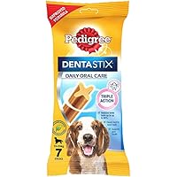 Pedigree Dentastix Medium Breed (10-25 kg) Oral Care Dog Treat, 180g Weekly Pack (7 Chew Sticks)