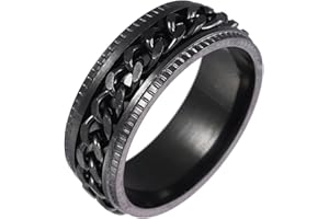 Gilieyer Edelstahl Spinner Ringe, 8MM Fidget Ring für Männer Schwarz/Blau/Silber Drehbar Cuban Link Intertwine/Doppelkette Daumenring Größe 6-11