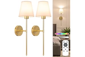 NIORSUN 24 inch Battery Operated Wall Lights, Gold Rechargeable Wall Lights Indoor with 5200mAh Dimmable Detachable Bulbs and Remote, 9 Colours Wireless Sconces for Bedroom Living Room Hallway