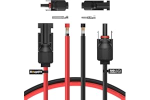 BougeRV 10 Feet 10AWG Solar Extension Cable with Female and Male Connector with Extra Free Pair of Connectors Solar Panel Adaptor Kit Tool (10FT Red + 10FT Black)