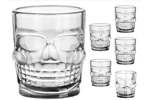 GENERICO Oceano 6 pezzi Bicchieri Teschio Vetro da acqua, vino, Bicchierino Whisky Vodka Amaro Vino Birra Rum Liquori a forma di teschio ideali idea regalo compleanno festa del papà occasioni speciali 300 ml