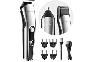 ‎PRITECH PRITECH Barttrimmer für Männer, 3 in 1 Haartrimmer Set, Nasen- und Ohrhaartrimmer, Mikro-Rasierer, Männer-Pflegeset kabellos mit LED-Display, IPX6 wasserdicht (Silber)
