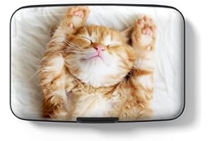 Hsxnam Credit Card Holder Wallet, RFID Blocking Credit Card Case Aluminum Metal Cute Business Card Holder Pocket ID Case for Women Men, Cute Cat