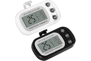 LUNEKUCK Termometro digitale per frigorifero, 2 pezzi, per congelatore, impermeabile, con funzione Mini Max, facile da leggere LCD Dispaly, con gancio