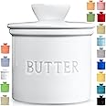 PriorityChef French Butter Crock for Counter - Butter Keeper With Water Line for Fresh Spreadable Butter - Farmhouse Style Ceramic Butter Keeper for Countertop - Holds 1 Stick