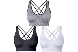 NAKQU Sujetadores Deportivos para Mujer con Espalda Cruzada y Tirantes Acolchados para Yoga, Entrenamiento, Fitness, Soporte Medio