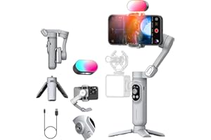 AOCHUAN 3-Achsen-Gimbal-Stabilisator für Smartphone mit 1/4-Zoll-Gewinde, integriertem Licht, Smartphone-Gimbal mit RGB-Licht für iPhone 15/14 (Smart X Kit Grau)