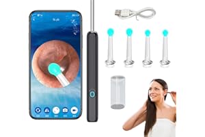 GIMOCOOL Wi-Fi Visible Wax Elimination Spoon, USB 1080p Hd Load Otoscope, Dia 5.5mm Ear Cleaner Otoscope Endoscope Spoon with Camera, 4 Earwax Removal Kit for Kids Adults, White