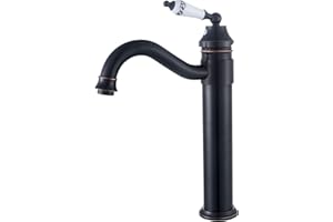 kisimixer Grifo Lavabo Alto Puede Girar 360 °Monomando Lavabo Grifo de BañO CláSico Vintage Grifo Alto Grifo BañO Lavabo,Negro Mate