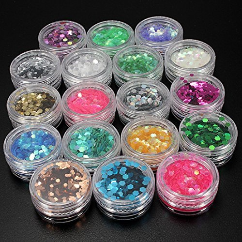 Ungfu Mall 18 Colors Hexagon Nail Art Glitter Sequin Powder Shiny Nail Decoration Decals Nails Sparkling Sticker
