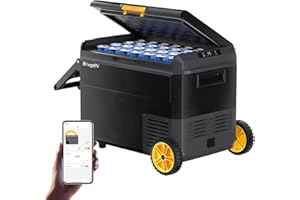BougeRV CRS Nevera Compresor Portátil 50L con Asa y Ruedas Nevera Coche 12V 24V 220V APP Control Cesta Integrada Congelador o Refrigerador Resistente al Agua IPX4 Camping Viaje Barco Camión -20°C
