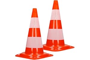 ECD Germany 2 Stück Verkehrskegel Pylone 47 cm, Orange-Weiß, Verkehrsleitkegel mit 2 reflektierenden Streifen, stapelbar & flexibel, Warnleitkegel Warnkegel Leitkegel Verkehrshütchen Markierungskegel