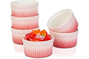 120ml Pirottini per Soufflé, Candiicap Set di 6 Pirottini da Soufflé in Porcellana per Cuocere al Forno, Budini, Creme Brulée, Coppette per Crema Pasticcera, Salsa di Servizio (120ml, Rosa Sakura)