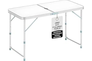 ZENO Folding Table 4FT 1.2M | Camping Table | Adjustable & Portable Folding Tables Great for Garden, Picnic, Party, BBQ, Office | Aluminium Camping Tables That Fold Up With Parasol Hole