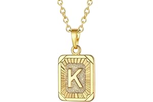 FOCALOOK Buchstaben Kette Damen Rechteck Anhänger Kette Gold Herren Namenskette Initial Necklace Kette mit Buchstaben A bis Z Schmuck für Geburtstag