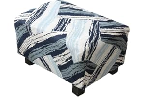 Highdi Ottoman Cover Rectangle Polyester Spandex, Stretch Footstool Slipcover, Stool Protector Cover with Elastic Bottom, Dustproof Removable Washable Footrest Pouffe Covers (blue graffiti)