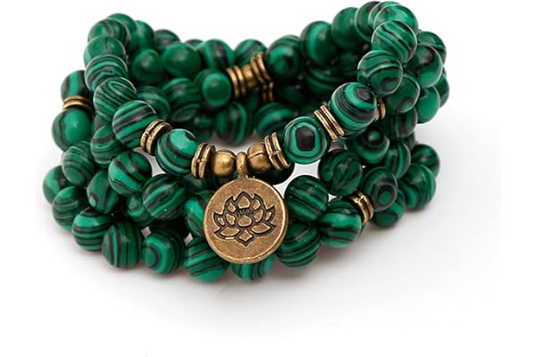 SJUENSXH Malakit pärlarmband 108 st buddhistiska pärlor bön yoga meditation grön malakit pärlhalsband för kvinnor män
