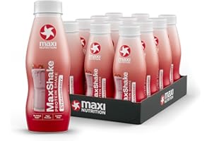 MaxiNutrition MaxShake Protein Milkshake Strawberry, 12 x 330 ml, Creamy Protein Shake for Travel, 25 g Protein, Low Fat and Low Carb, Lactose-Free, No Artificial Flavours