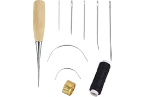 Yulakes Set di aghi da cucito a mano con foro e ditale cerato con filo di cuoio per riparazione di cuoio, tappeti/materassi riparazione