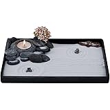 ICNBUYS Set di portacandele in ciottoli da giardino Zen fatto a mano con attrezzi da giardino Zen, sabbia, vassoio base e acc