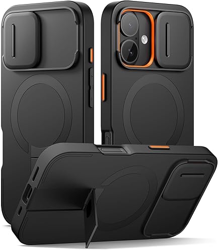 Dexnor Kompatibel mit iPhone 16 Hülle mit Kameraabdeckung schieben & Einstellbarer Kickstand