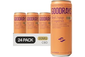 Goodrays - 30mg CBD Drink - 24 x 250ml Cans - Blood Orange & Grapefruit - Natural Flavours, Low Calorie, Vegan - High Strength (30mg/can), All Natural - Reduce Stress & Unwind, Packaging May Vary