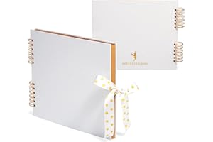 Never Ever Land Album Photo -30 * 25cm Scrapbooking à Spirale de 80 pages 250g - Couverture Rigide avec un Nœud pour Fermer - Parfait pour Naissance, Bébés, Mariage et Album de Famille - Blanc