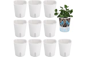Huiguli Doniczka na kwiaty, 10 sztuk, biała, mała, Ø 9,5 cm, z systemem nawadniania, tworzywo sztuczne PP z wskaźnikiem poziomu wody, do użytku wewnątrz i na zewnątrz