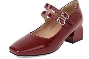 CuteFlats Women Comfort Mid Block Heels Mary Jane with Square Toe