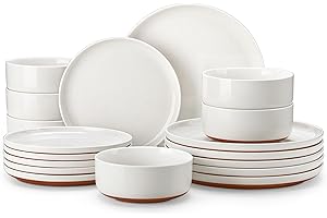 MALACASA Plates and Bowls Sets, 18 Pieces Modern Stoneware Dinnerware Set for 6 Kitchen Dinner Set Ceramic Dishware Dishes Set Microwave and Dishwasher Safe, White, Series Tara